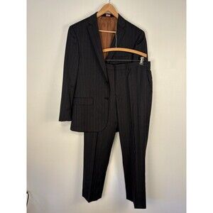 Joseph Jos A Bank Suit Mens 40R Gray Pinstripe 100% Wool Slim Fit Pants 35x30